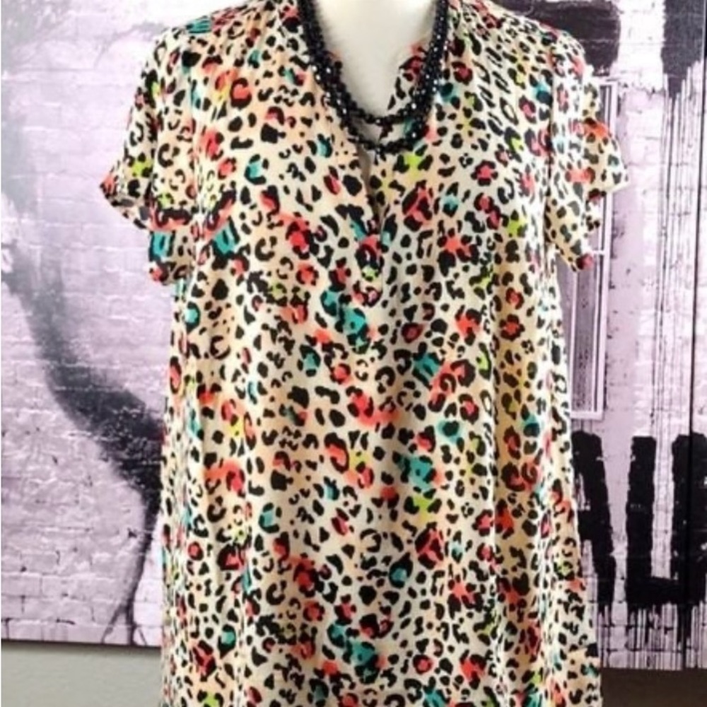 Torrid Watercolor Leopard Hi-Low Georgette Tunic Sz 2X